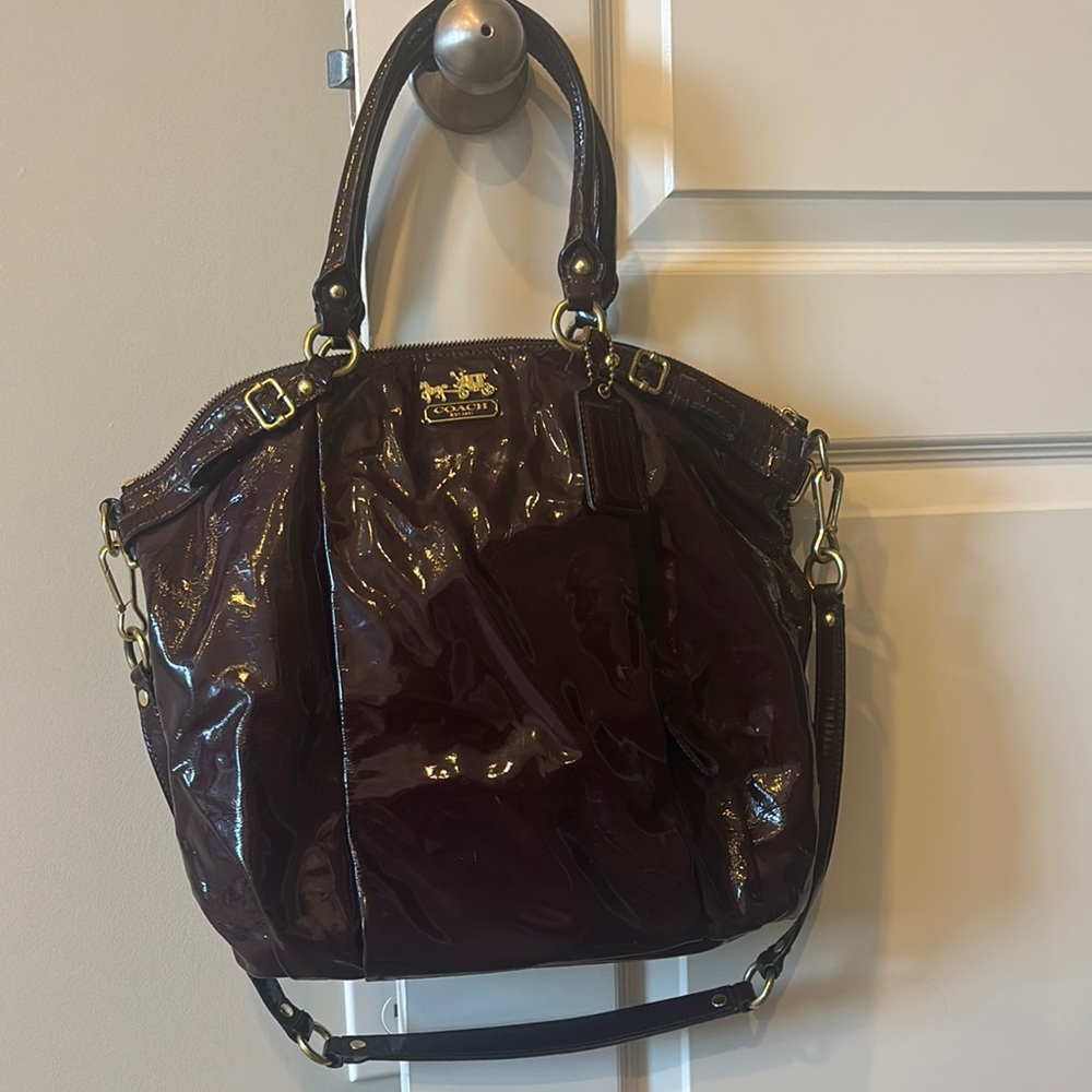 Coach Burgundy Patent Leather Tote